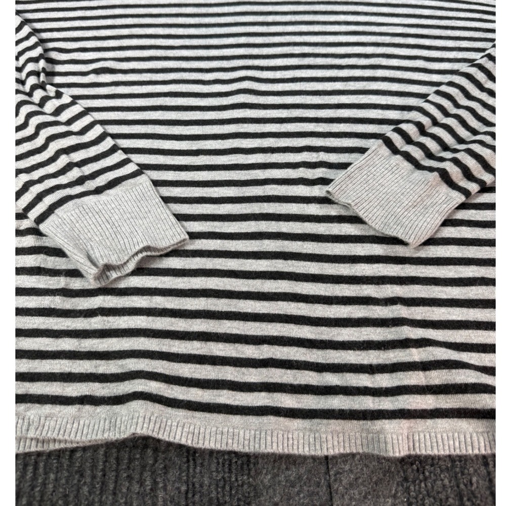Eileen Fisher Womens Striped Cowl Neck Drawstring Sweater Grey Black Size SP - Picture 5 of 7